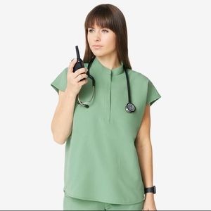 Figs Women’s Mandarin Collar Scrub Top in color jade